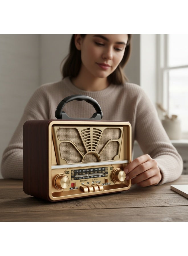 راديو متعدد الموجات FM/AM/SW - مشغل USB/TF/BT ومكبر صوت Hi-Fi - بطارية قابلة لإعادة الشحن وضوء كشاف - موديل R-7133BT - Image 4